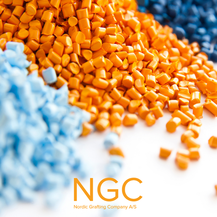 Orange and blue pellets Acti-tech compatibilizers Thermoplastic Elastomers