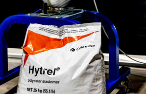 Hytrel® TPC polyester elastomer pellets in 25 kg bag by Celanese, used for high-performance plastic applications